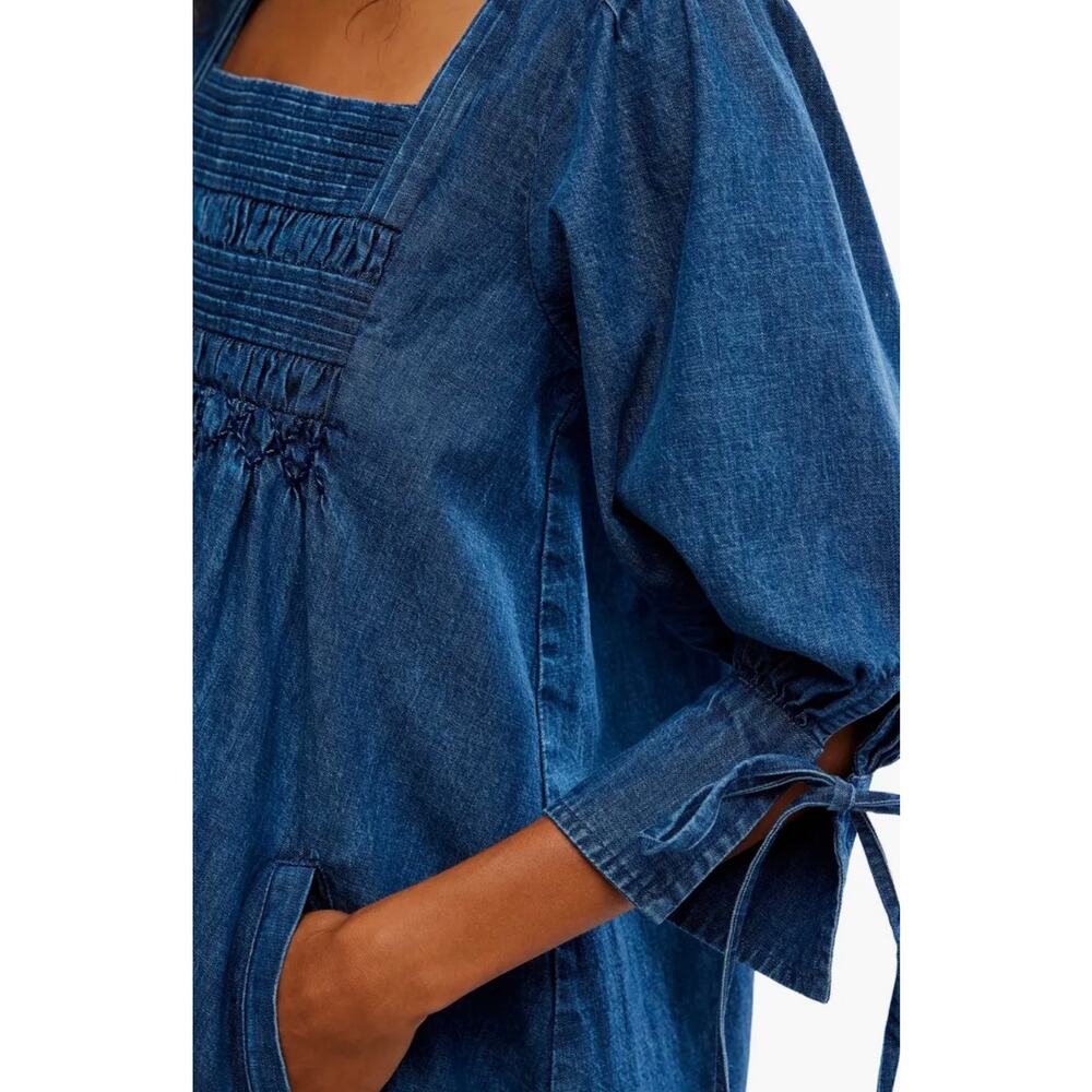 NWT Free People Sonora Denim Babydoll Mini Dress Square Neck L Midnight Rinse - Picture 11 of 12